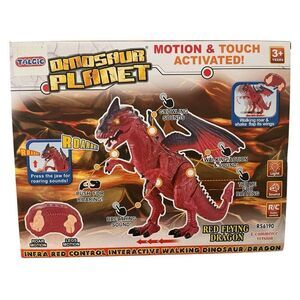 Remote Control Red Flying Dragon Toy Smoke Breathing Walking Lights & Sound New
